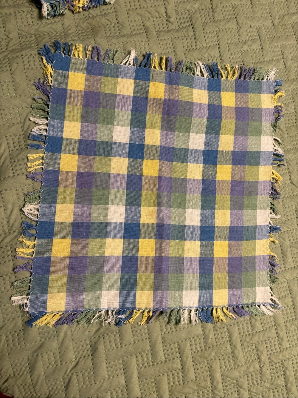 Plaid Fringe Cotton cloth Napkin in Yellow, Blue, Green, White